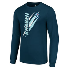NHL Deep Sea Blue Seattle Kraken Starter Color Scratch Long-Sleeve T-Shirt