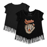MLB Baltimore Orioles Tiny Turnip Girls Youth Butterfly Glove Fringe T-Shirt