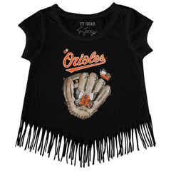 MLB Baltimore Orioles Tiny Turnip Girls Youth Butterfly Glove Fringe T-Shirt