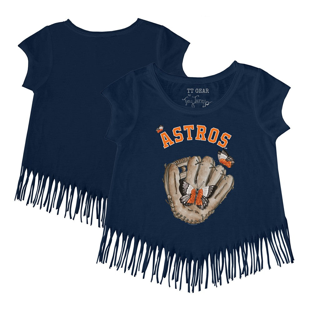 MLB Houston Astros Tiny Turnip Girls Youth Butterfly Glove Fringe T-Shirt