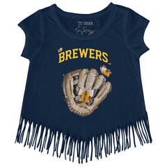 MLB Milwaukee Brewers Tiny Turnip Girls Youth Butterfly Glove Fringe T-Shirt