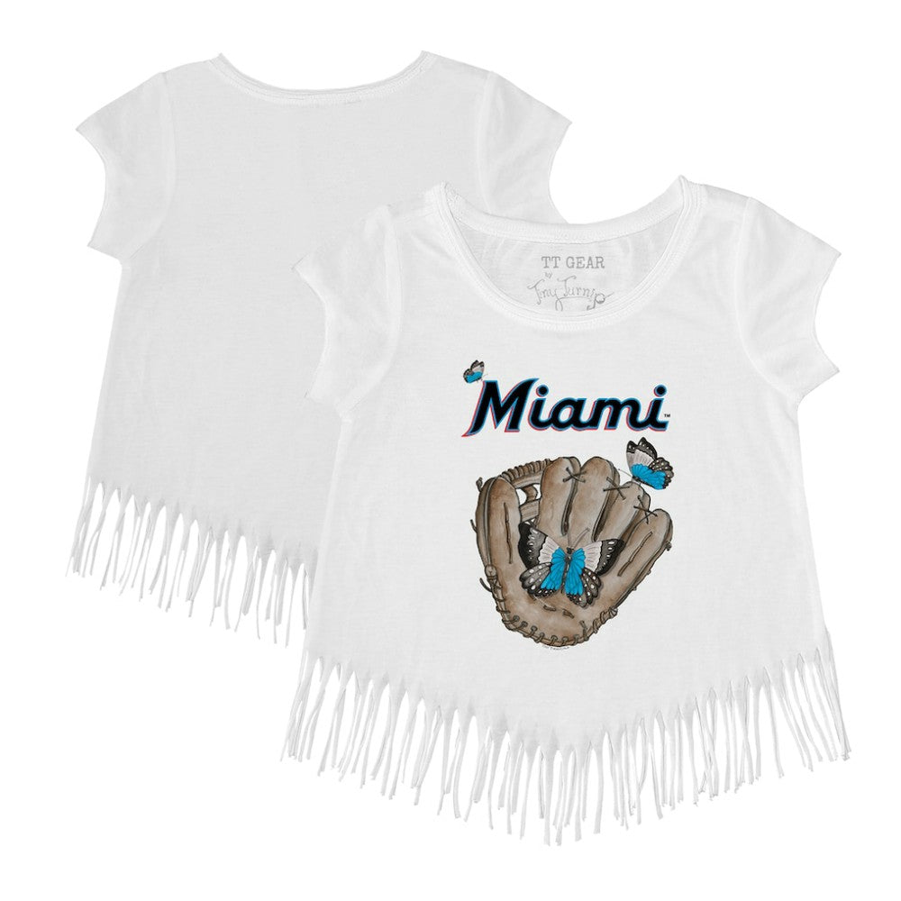 MLB Miami Marlins Tiny Turnip Girls Youth Butterfly Glove Fringe T-Shirt