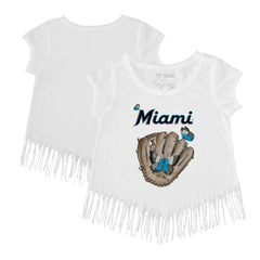 MLB Miami Marlins Tiny Turnip Girls Youth Butterfly Glove Fringe T-Shirt