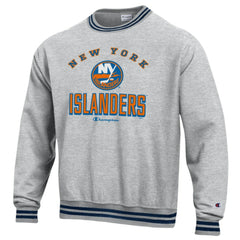 NHL Heather Gray New York Islanders Champion Reverse Weave Yarn Dye Pullover Sweatshirt