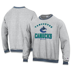 NHL Heather Gray Vancouver Canucks Champion Reverse Weave Yarn Dye Pullover Sweatshirt