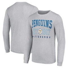 NHL Heather Gray Pittsburgh Penguins Starter Retro Graphic Long Sleeve Crew T-Shirt