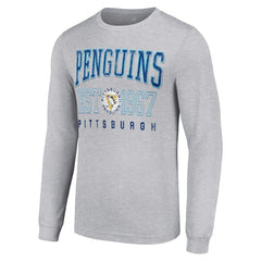 NHL Heather Gray Pittsburgh Penguins Starter Retro Graphic Long Sleeve Crew T-Shirt