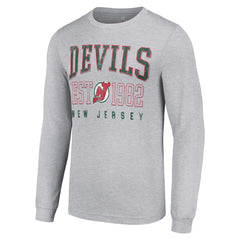 NHL Heather Gray New Jersey Devils Starter Retro Graphic Long Sleeve Crew T-Shirt