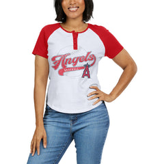 MLB Los Angeles Angels WEAR by Erin Andrews Women's Fitted Henley Raglan T-Shirt