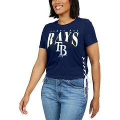 MLB Tampa Bay Rays WEAR by Erin Andrews Women's Side Lace-Up Cropped T-Shirt