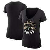NBA Milwaukee Bucks G-III 4Her by Carl Banks Women's Super-Slim Fit Lightweight Large City Logo V-Neck T-Shirt