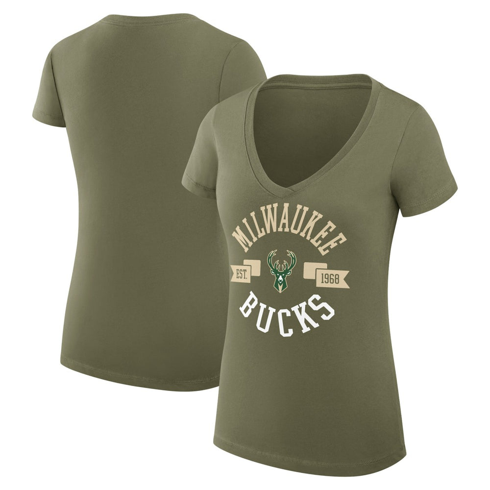 NBA Milwaukee Bucks G-III 4Her by Carl Banks Women's Super-Slim Fit Lightweight Large City Logo V-Neck T-Shirt