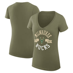 NBA Milwaukee Bucks G-III 4Her by Carl Banks Women's Super-Slim Fit Lightweight Large City Logo V-Neck T-Shirt