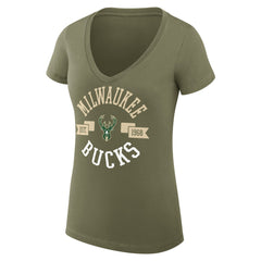 NBA Milwaukee Bucks G-III 4Her by Carl Banks Women's Super-Slim Fit Lightweight Large City Logo V-Neck T-Shirt