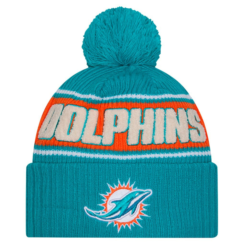 2024 Sideline Cuffed Knit Hat with Pom - Miami Dolphins