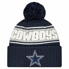 Youth 2024/25 Sideline Cuffed Knit Hat with Pom - Dallas Cowboys