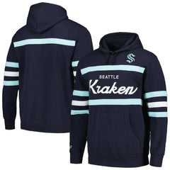 NHL Deep Sea Blue Seattle Kraken Mitchell & Ness Head Coach Pullover Hoodie
