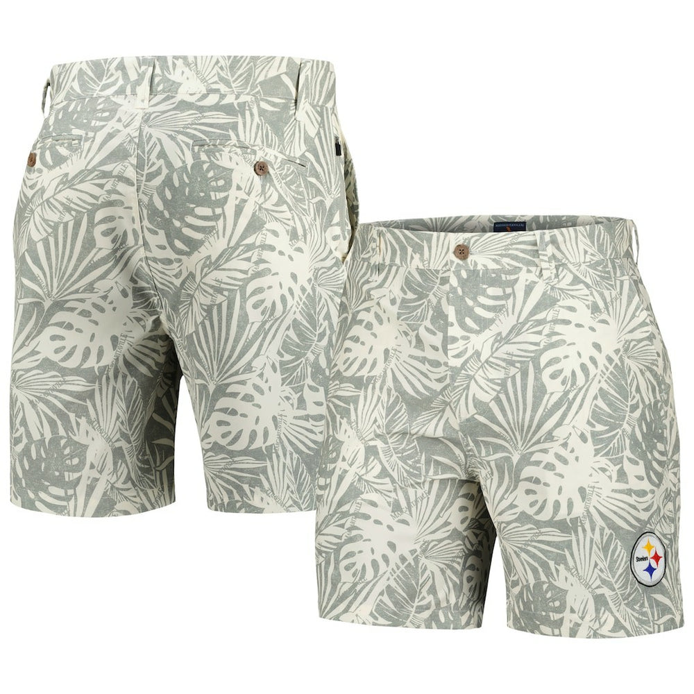 Margaritaville Sandwashed Monstera Print Amphib Shorts - Pittsburgh Steelers