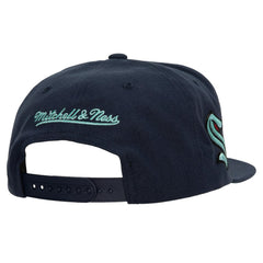 NHL Deep Sea Blue Seattle Kraken Mitchell & Ness Retro Script Colorblock Snapback Hat