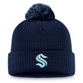 NHL Deep Sea Blue Seattle Kraken Fanatics Primary Logo Cuffed Knit Hat with Pom