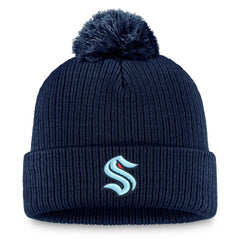 NHL Deep Sea Blue Seattle Kraken Fanatics Primary Logo Cuffed Knit Hat with Pom