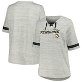 NHL Heather Gray Pittsburgh Penguins Fanatics Women's Plus Size Lace-Up T-Shirt