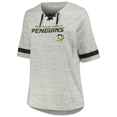 NHL Heather Gray Pittsburgh Penguins Fanatics Women's Plus Size Lace-Up T-Shirt