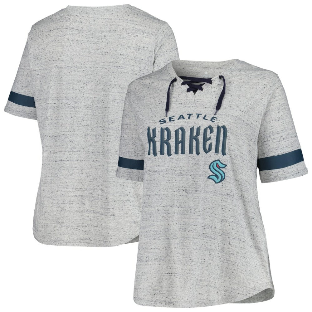 NHL Heather Gray Seattle Kraken Fanatics Women's Plus Size Lace-Up T-Shirt