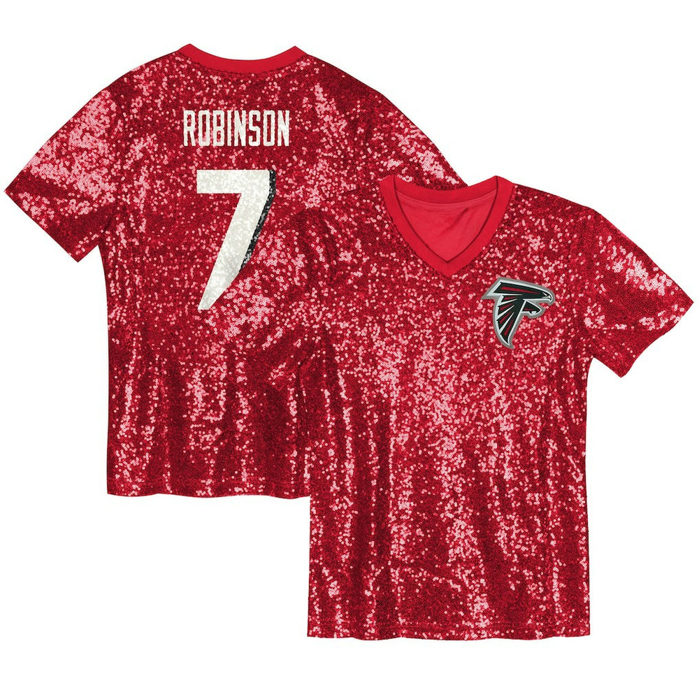 Bijan Robinson Girls Youth Sequin V-Neck Fashion Jersey - Atlanta Falcons