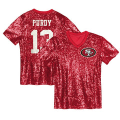 Brock Purdy Girls Youth Sequin V-Neck Fashion Jersey - San Francisco 49ers