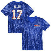 Josh Allen Girls Youth Sequin V-Neck Fashion Jersey - Buffalo Bills