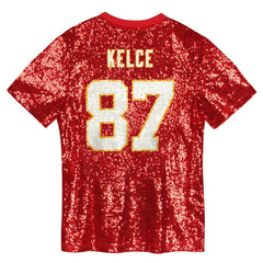 Travis Kelce Girls Youth Sequin V-Neck Fashion Jersey - Kansas City Chiefs