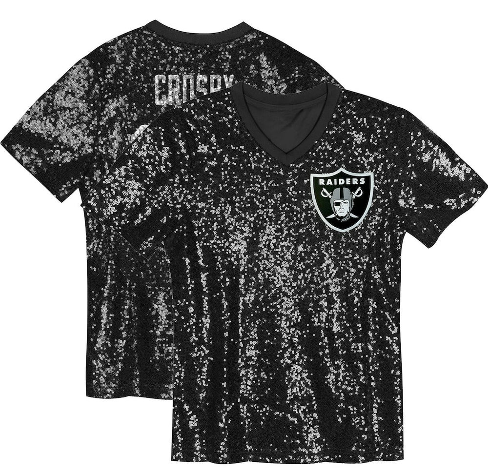 Maxx Crosby Girls Youth Sequin V-Neck Fashion Jersey - Las Vegas Raiders