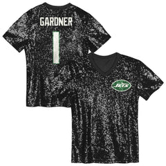 Sauce Gardner Girls Youth Sequin V-Neck Fashion Jersey - New York Jets