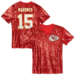 Patrick Mahomes Girls Youth Sequin V-Neck Fashion Jersey - Kansas City Chiefs