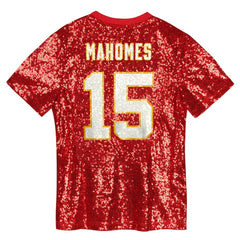 Patrick Mahomes Girls Youth Sequin V-Neck Fashion Jersey - Kansas City Chiefs