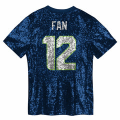 12 Fan Girls Youth Sequin V-Neck Fashion Jersey - Seattle Seahawks