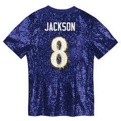 Lamar Jackson Girls Youth Sequin V-Neck Fashion Jersey - Baltimore Ravens