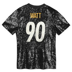 T.J. Watt Girls Youth Sequin V-Neck Fashion Jersey - Pittsburgh Steelers