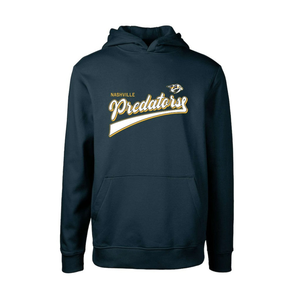 NHL Navy Nashville Predators Levelwear Youth Podium Retro Script Fleece Pullover Hoodie