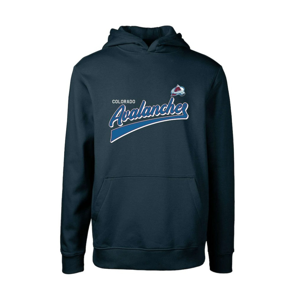 NHL Navy Colorado Avalanche Levelwear Youth Podium Retro Script Fleece Pullover Hoodie