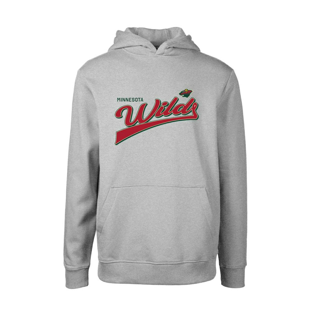 NHL Gray Minnesota Wild Levelwear Youth Podium Retro Script Fleece Pullover Hoodie