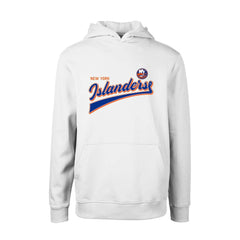 NHL White New York Islanders Levelwear Youth Podium Retro Script Fleece Pullover Hoodie