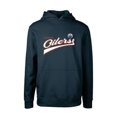 NHL Navy Edmonton Oilers Levelwear Youth Podium Retro Script Fleece Pullover Hoodie