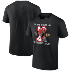 NHL Black Chris Chelios Chicago Blackhawks Jersey Retirement T-Shirt