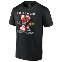 NHL Black Chris Chelios Chicago Blackhawks Jersey Retirement T-Shirt