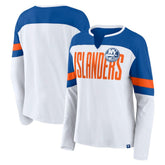 NHL White/Royal New York Islanders Fanatics Women's Frozen Long Sleeve Notch Neck T-Shirt