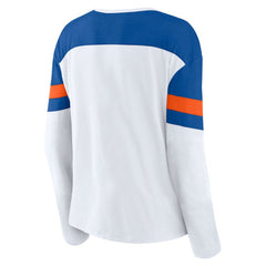 NHL White/Royal New York Islanders Fanatics Women's Frozen Long Sleeve Notch Neck T-Shirt