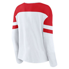 NHL White/Red New Jersey Devils Fanatics Women's Frozen Long Sleeve Notch Neck T-Shirt