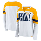 NHL White/Gold Nashville Predators Fanatics Women's Frozen Long Sleeve Notch Neck T-Shirt